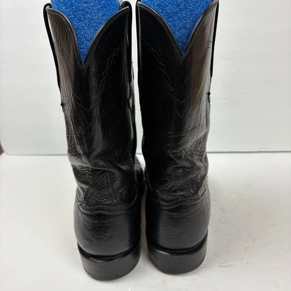 Vintage Lucchese Black Smooth Ostrich Leather Cowboy Boots Men’s size 7D L8008
